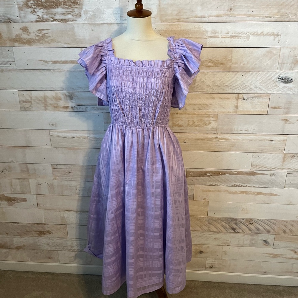 NWT size M Banana Republic Purple Tiered Midi Dress with Flutter Sleeves - Picture 4 of 11